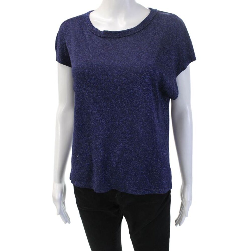 R+A Womens Basic Dark Blue Cotton Crew Neck Short Sleeve T-Shirt 80s Size XS
